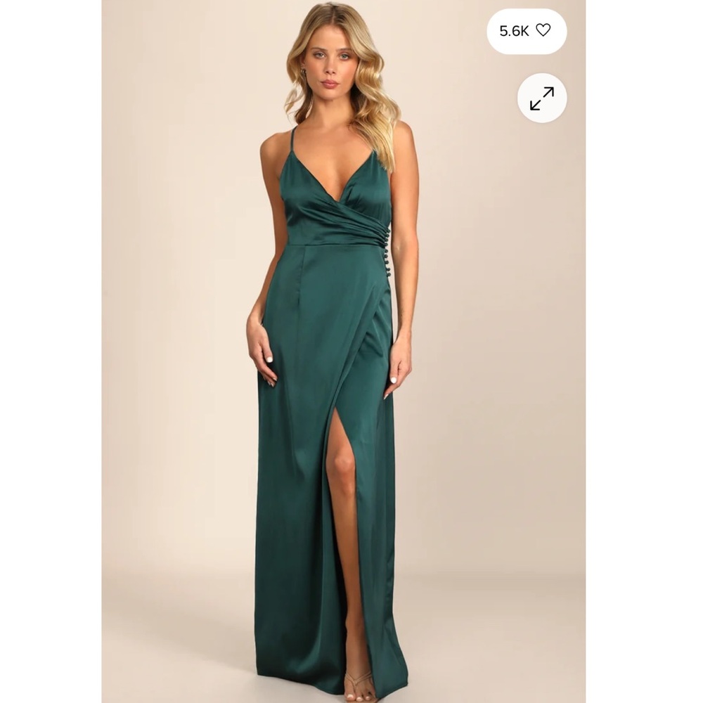 Lulus Teal Green Satin Surplice Maxi Dress